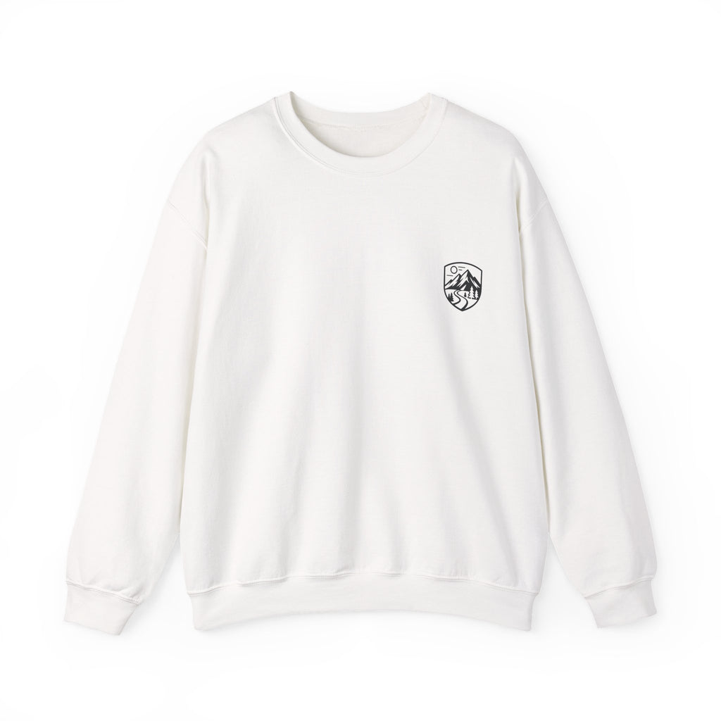 Alien Hiker Crewneck Sweatshirt — Cute Green Alien on Mountain Graphic