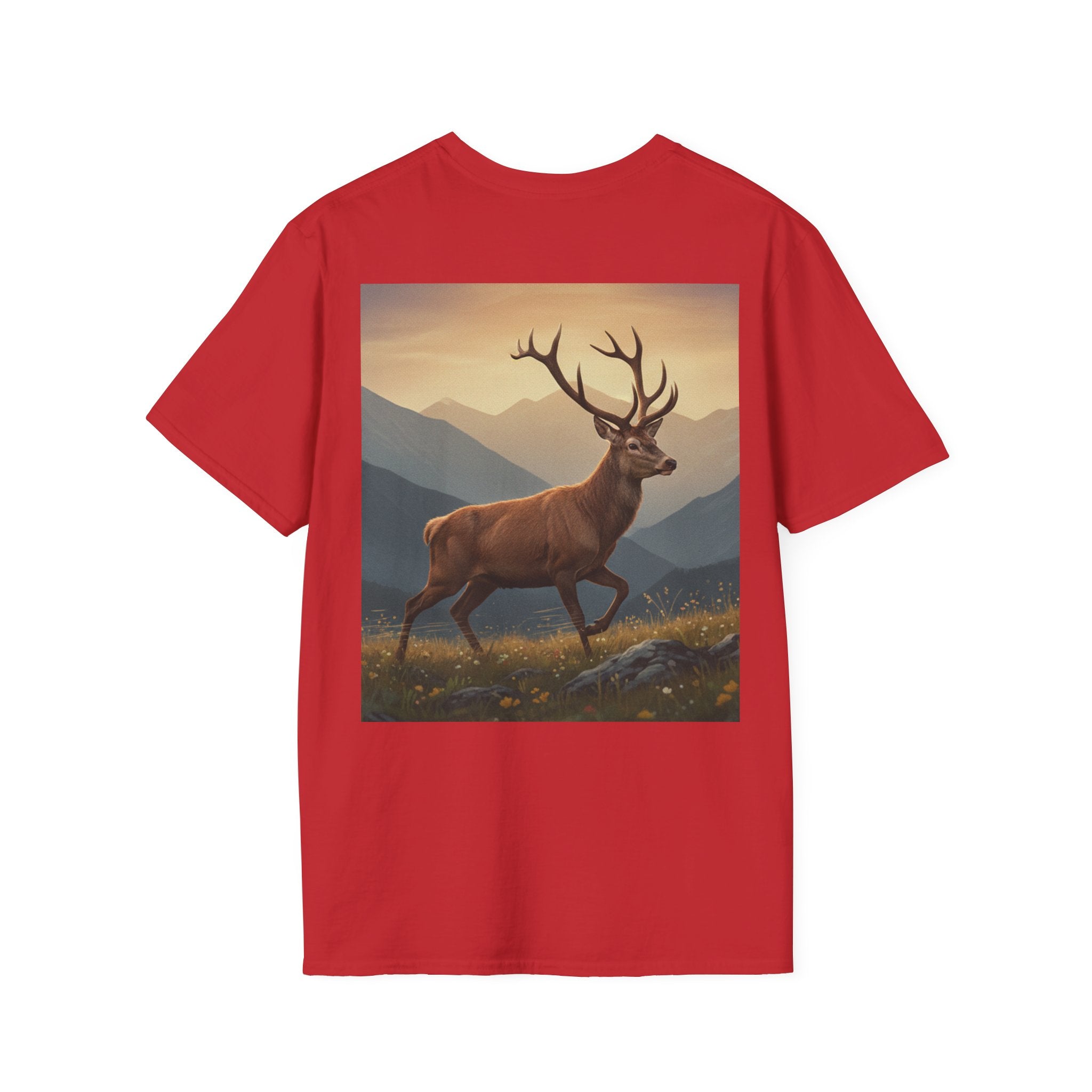Deer Mountain Sunset T-Shirt — Majestic Stag Nature Graphic Tee