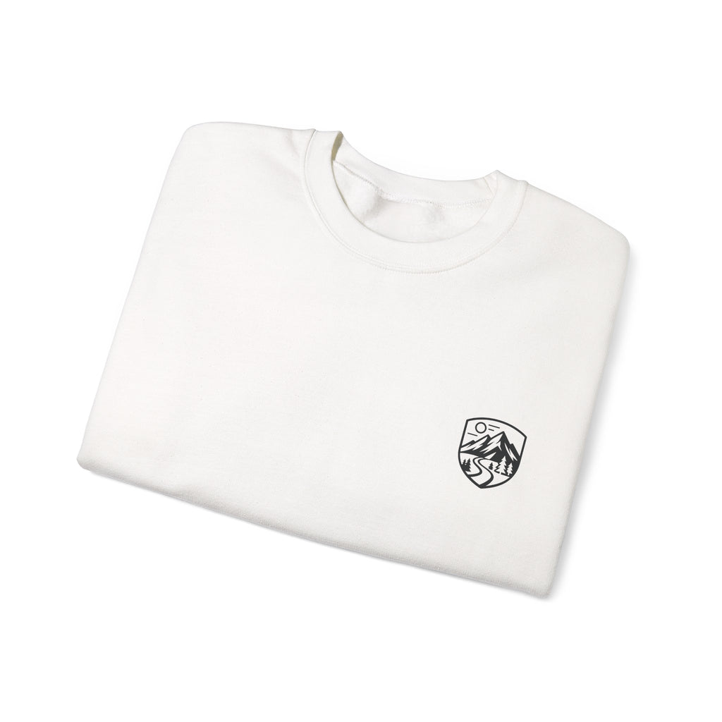 Alien Hiker Crewneck Sweatshirt — Cute Green Alien on Mountain Graphic